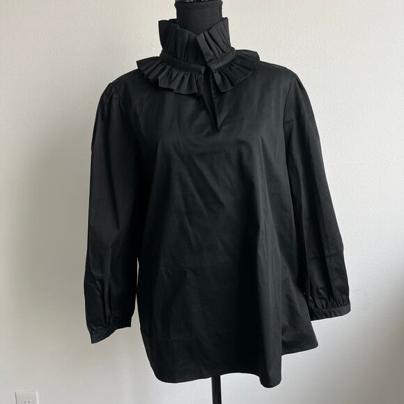 Tuckernuck Ruffle Neck Bouvier Blouse Large Black Preppy - Picture 2 of 12